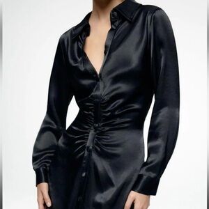 Zara Satin Effect Black Shirt Dress
